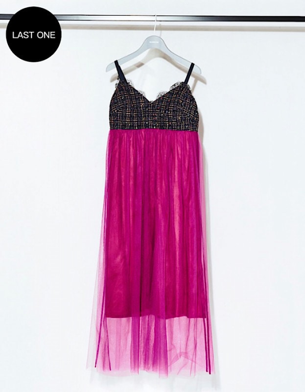 Tweed Tulle Dress / navy