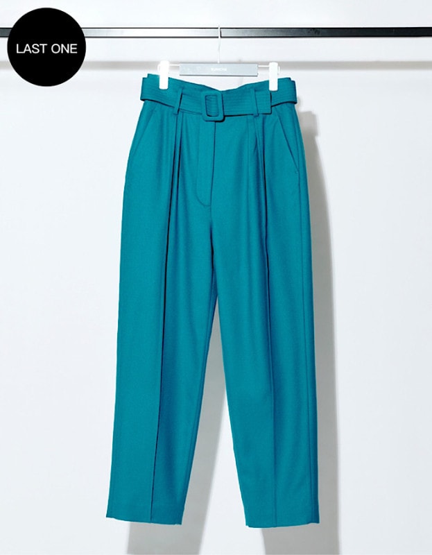 Belt Tuck Wool Pants / blue green