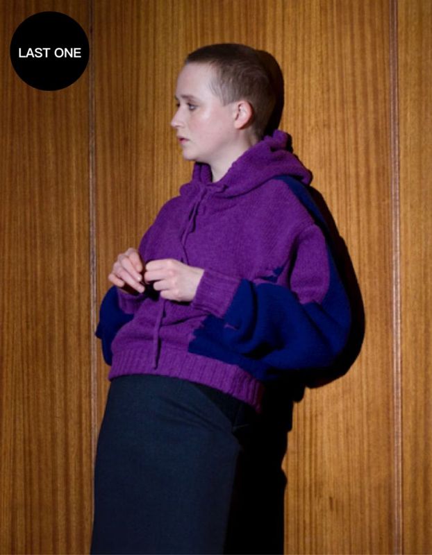 Bi-color Knit Hoodie / purple