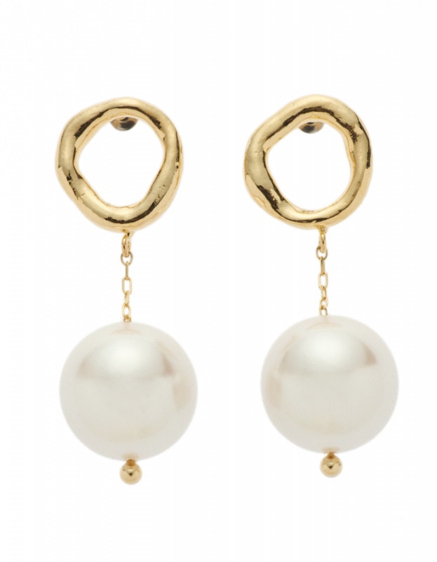 Big Pearl Pierced Earrings / gold