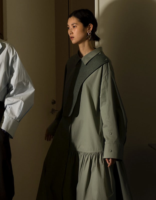 Knit Bonding Shirt Dress / blue gray