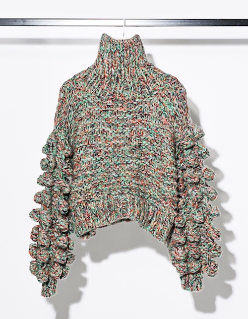 Pompon Sleeve Turtle Knit / orange