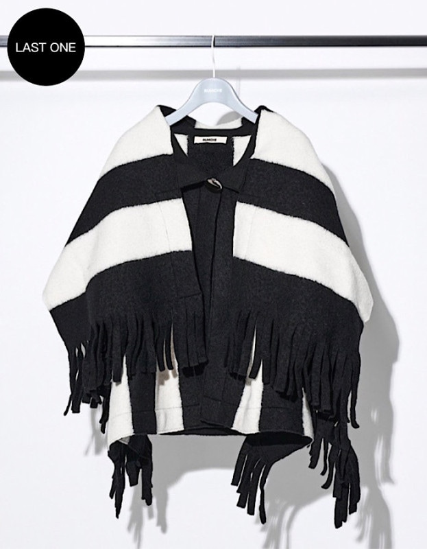 Stripe Knit Fringe Poncho / white