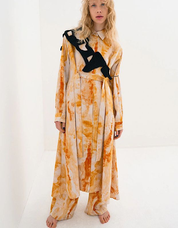 Earth Print Shirt Dress / beige