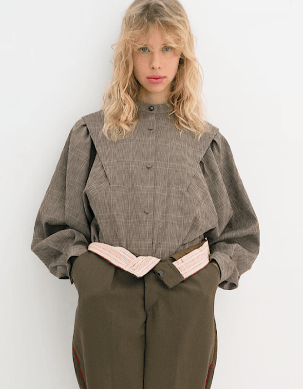 Dolman Sleeve Check Shirt / brown