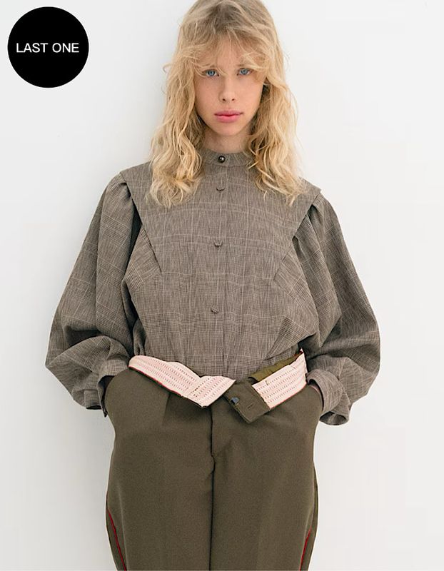 Dolman Sleeve Check Shirt / brown