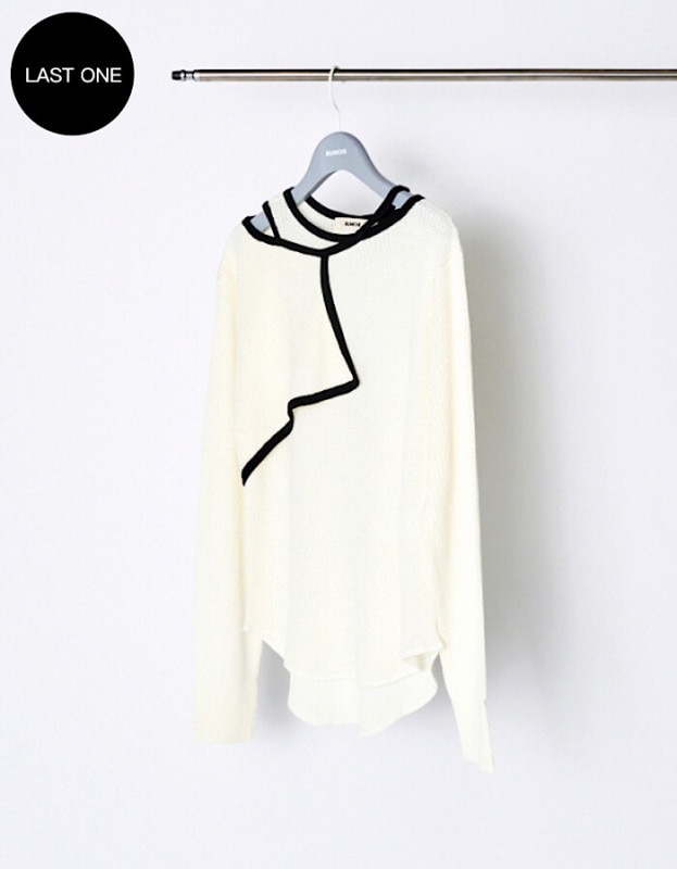 Waffle Knit Piping Tops / off white