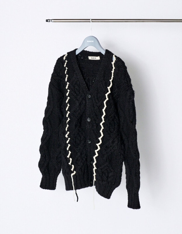 Deformation Cable Knit Cardigan / black