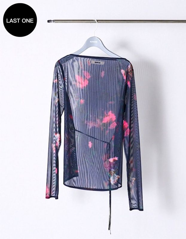 Crystal Flower Sheer Tops / navy