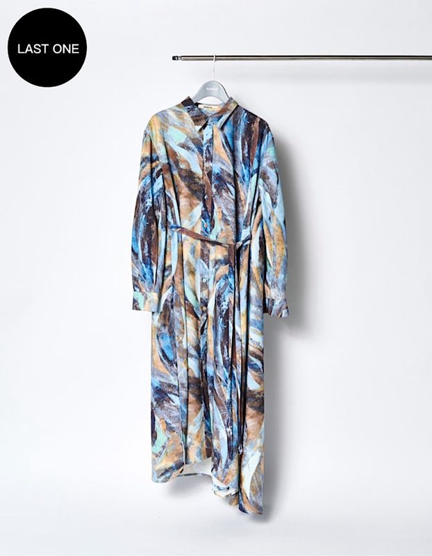 Wing Print Shirt Dress / blue
