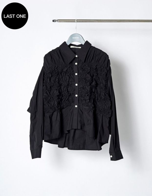 Shirring Cotton Shirt / black