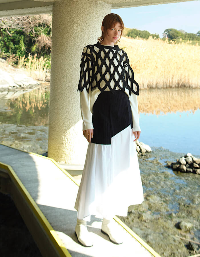 ゆき様★ラムシェ POPPINアートプリントスカート/トゥモローランドトップス Knit Bonding Typewriter Skirt / white | BOTTOMS,SKIRT | RUMCHE
