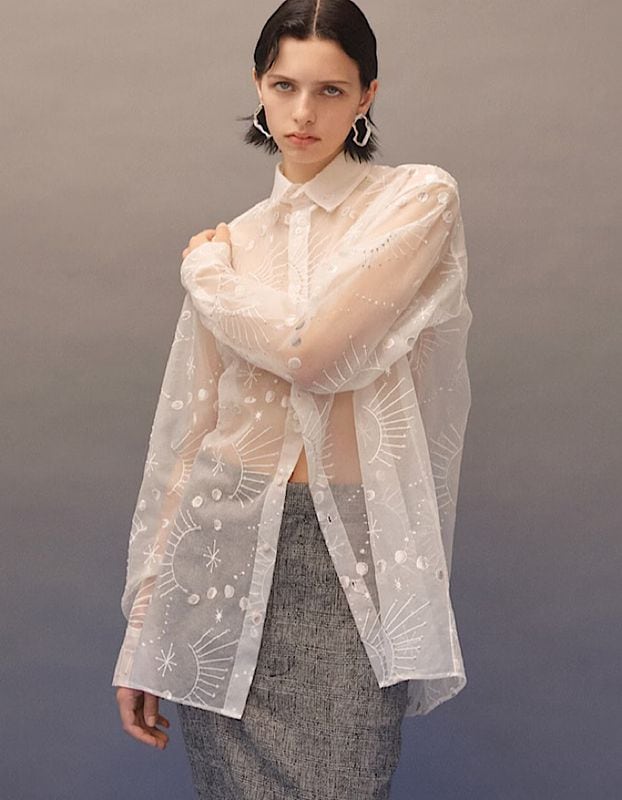 Sheer Embroidery Shirt / white
