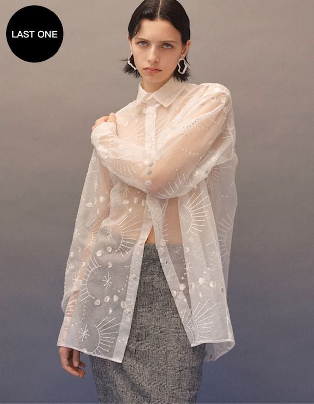 Sheer Embroidery Shirt / white