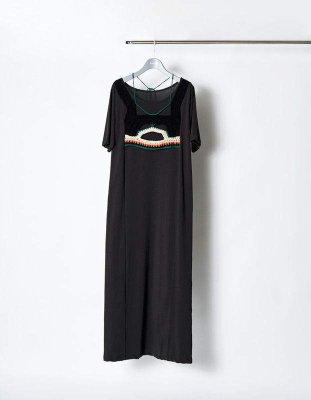 Knit Docking Cutsew Dress / charcoal gray