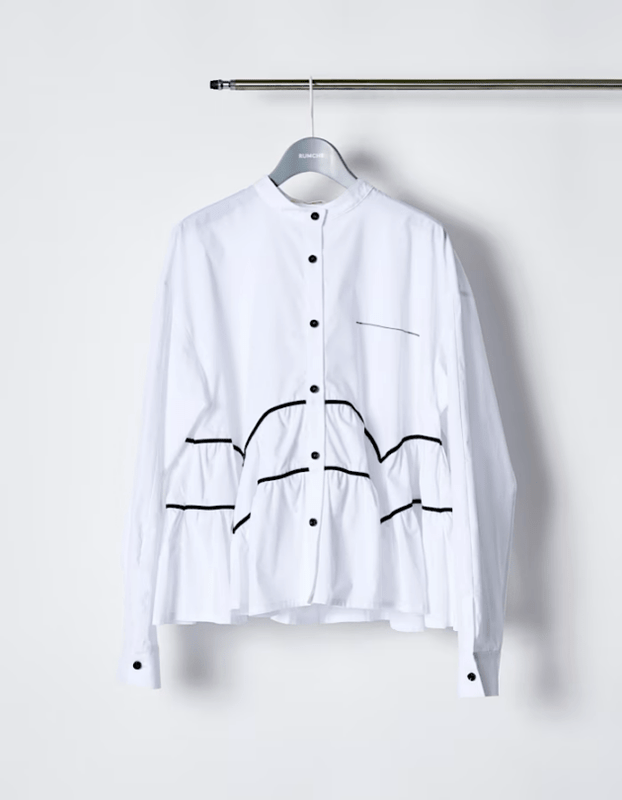 Piping Gathered Blouse / white