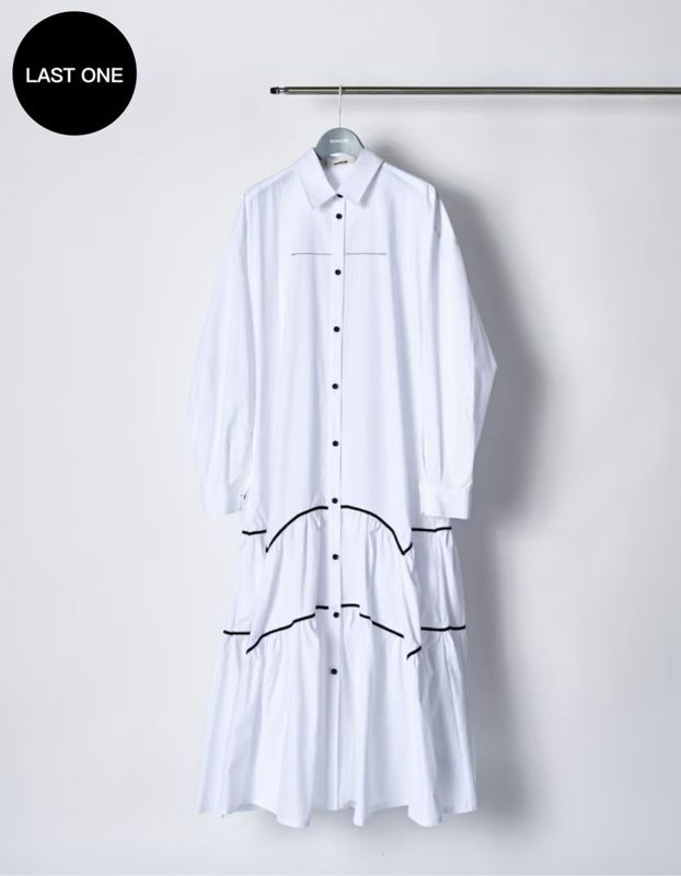 Piping Gathered Shirt Dress / white
