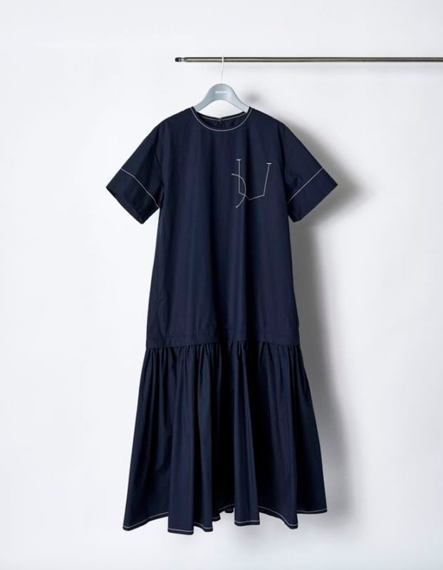 Stitch Gathered Typewriter Dress / navy