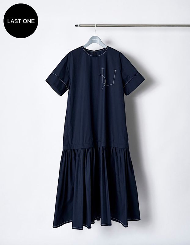 Stitch Gathered Typewriter Dress / navy