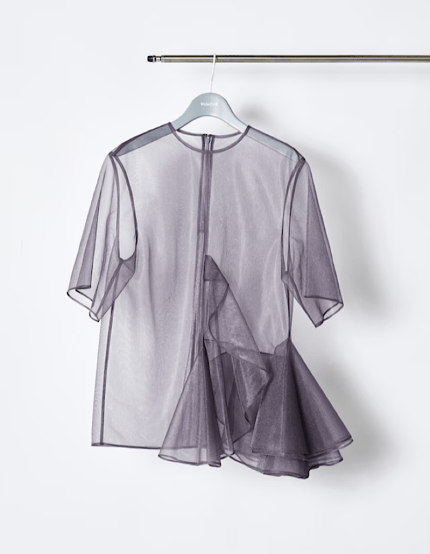 Moon Ruffle Sheer Tops / gray
