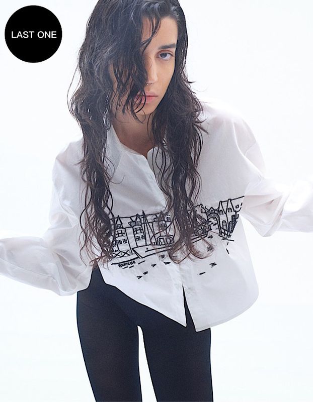 Landscape Beads Embroidery Shirt / white