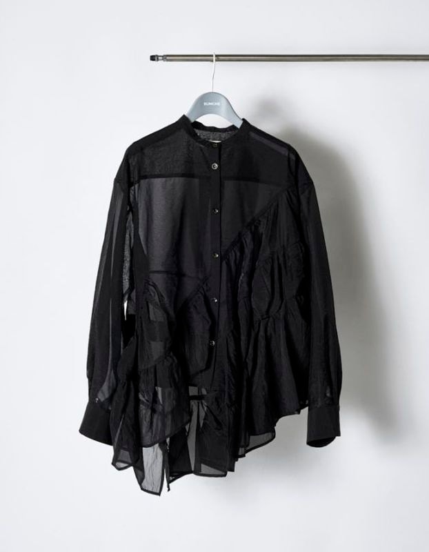 Sheer Gathered Blouse / black