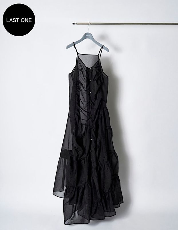 Sheer Gathered Camisole Dress / black