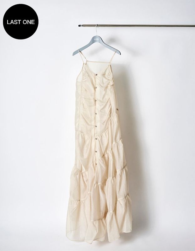 Sheer Gathered Camisole Dress / ecru
