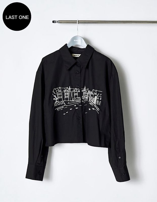 Landscape Beads Embroidery Shirt / black