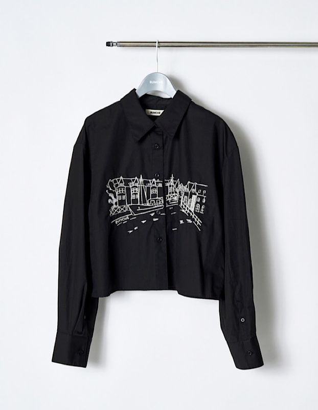 Landscape Beads Embroidery Shirt / black