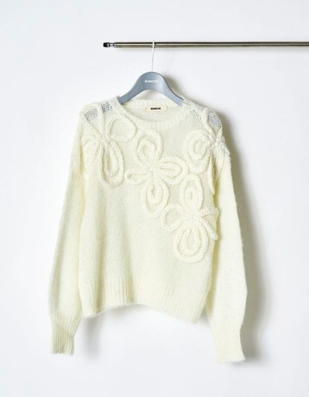 Chain Flower Knit Tops / white