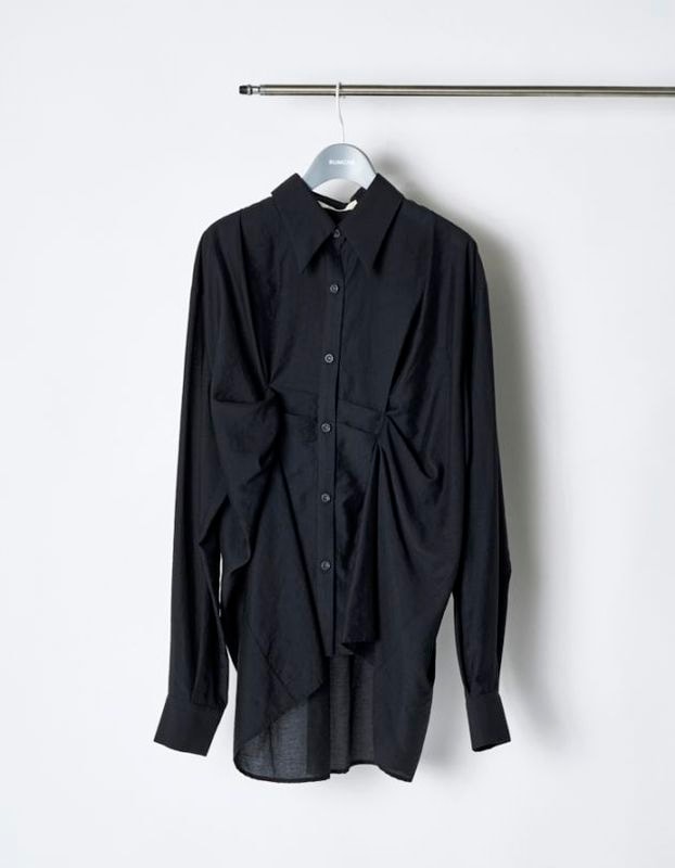 Sheer Layered Tuck Shirt / navy