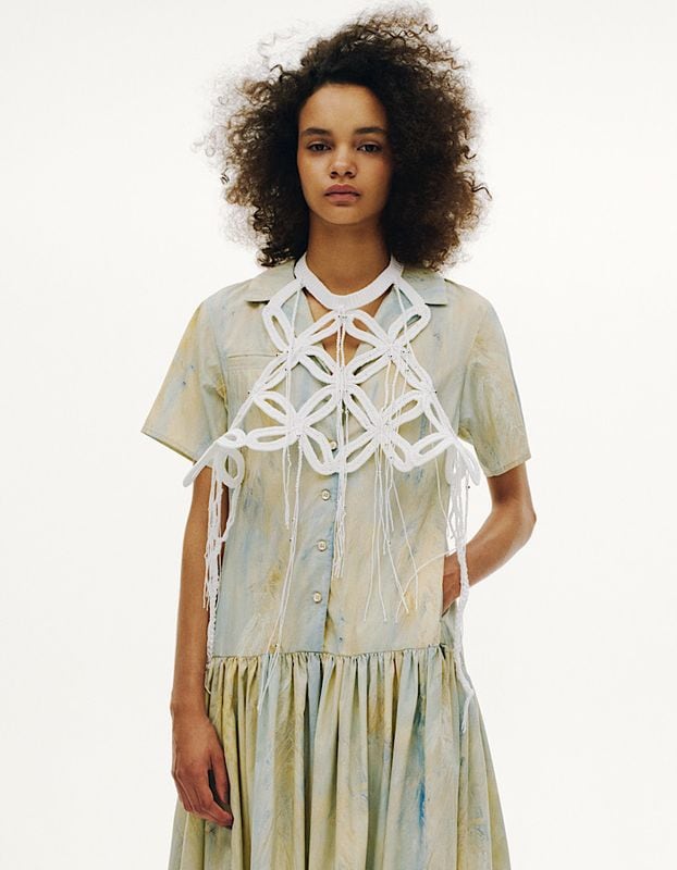 Leaf Fringe Bond Yarn Bustier / white