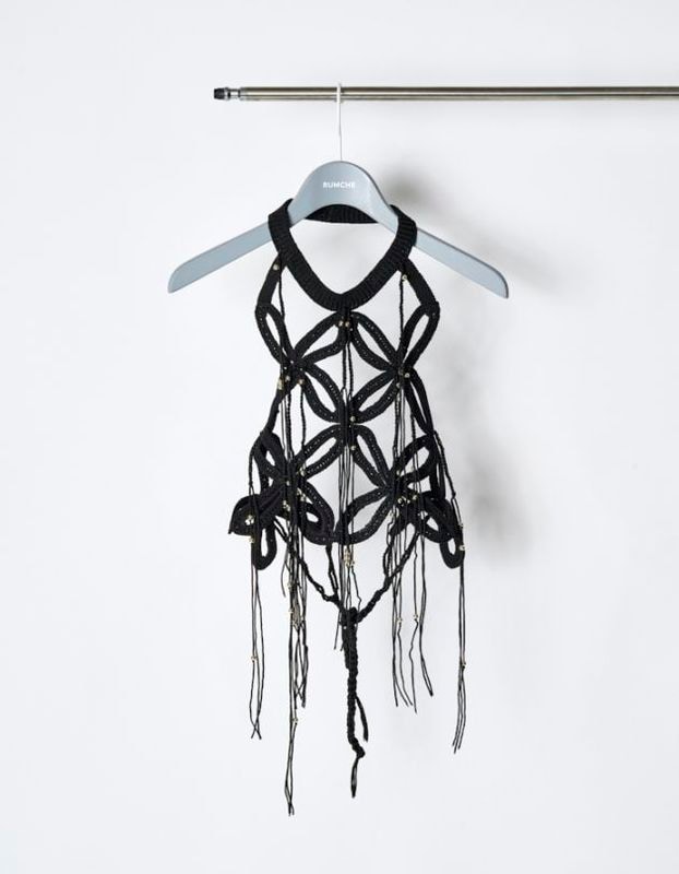 Leaf Fringe Bond Yarn Bustier / black