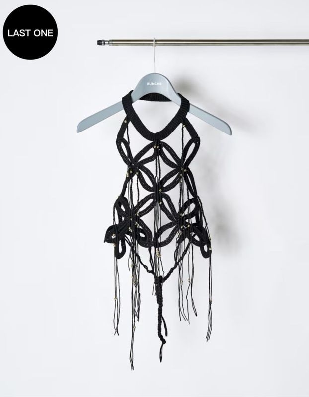 Leaf Fringe Bond Yarn Bustier / black