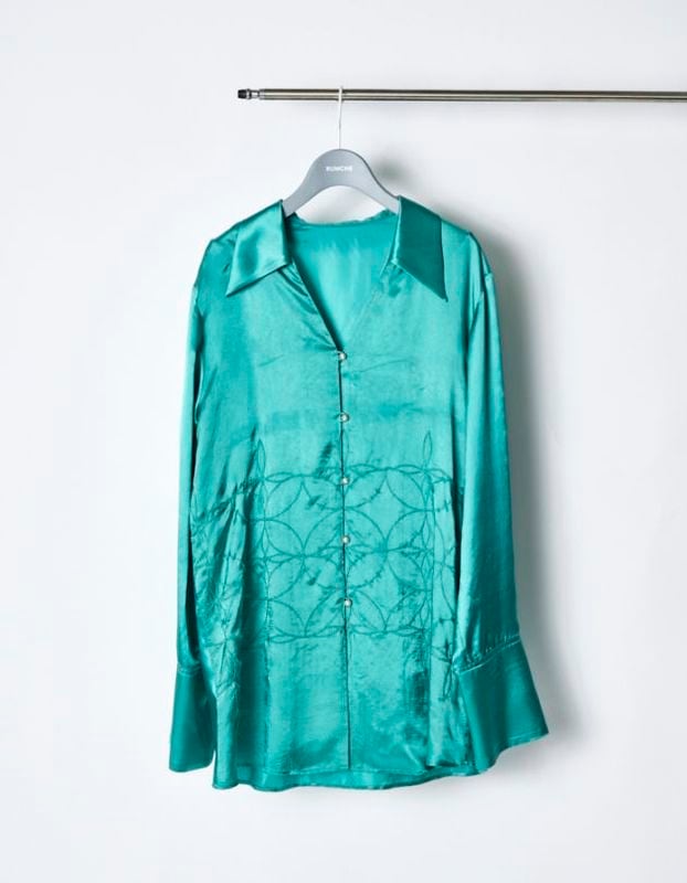 Tapa Pattern Embroidery Shirt / green