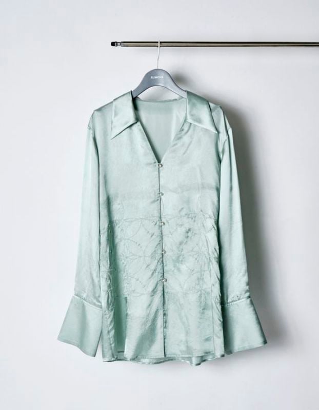 Tapa Pattern Embroidery Shirt / mint