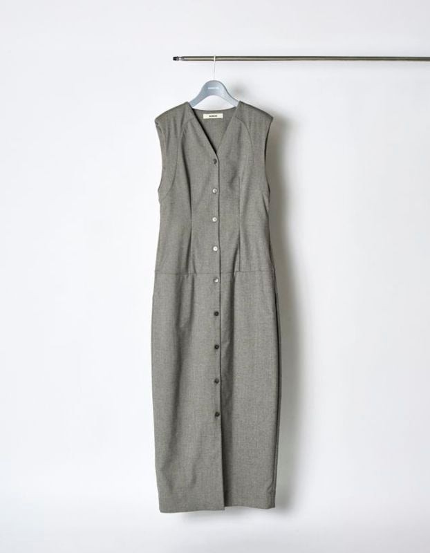 V-neck Straight Dress / gray