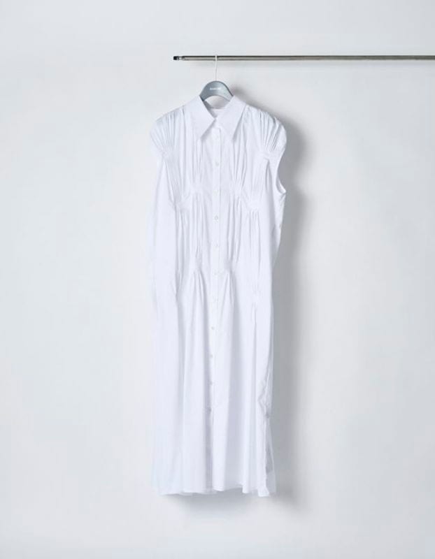 Cotton Bundled Tuck Dress / white