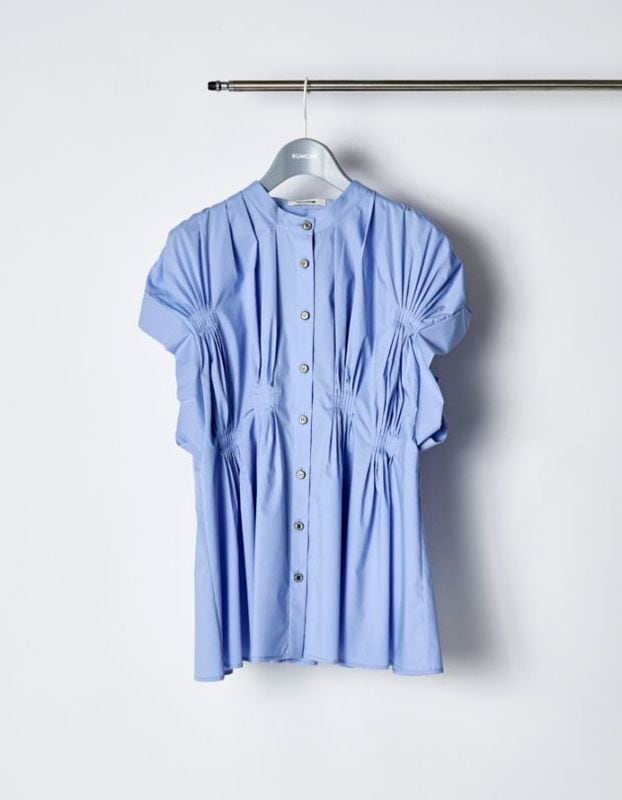 Cotton Bundled Tuck Blouse / sax