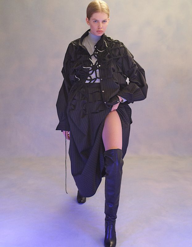 Snowflake Stripe Skirt / black