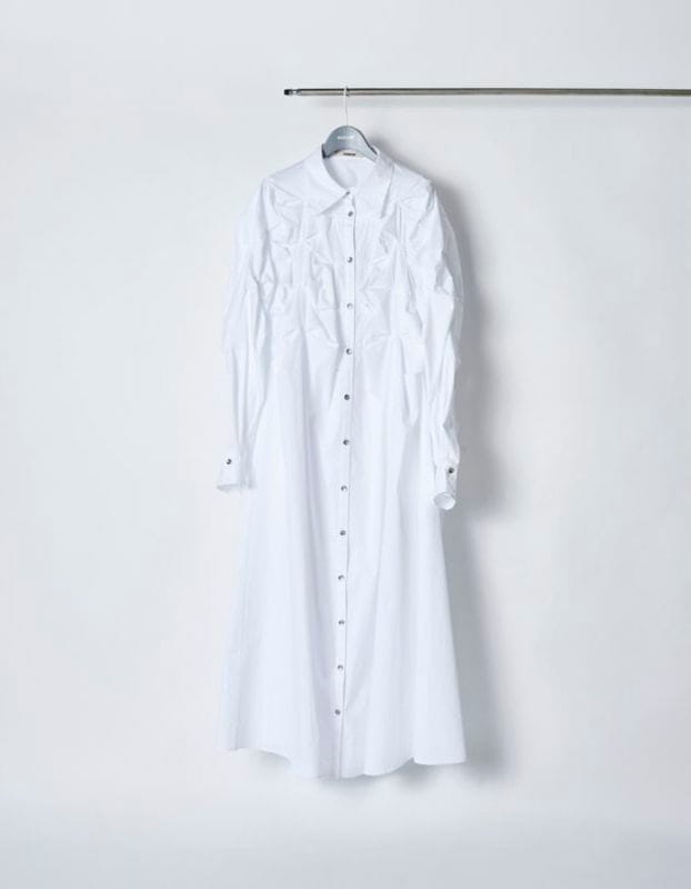 Snowflake Cotton Shirt Dress / white