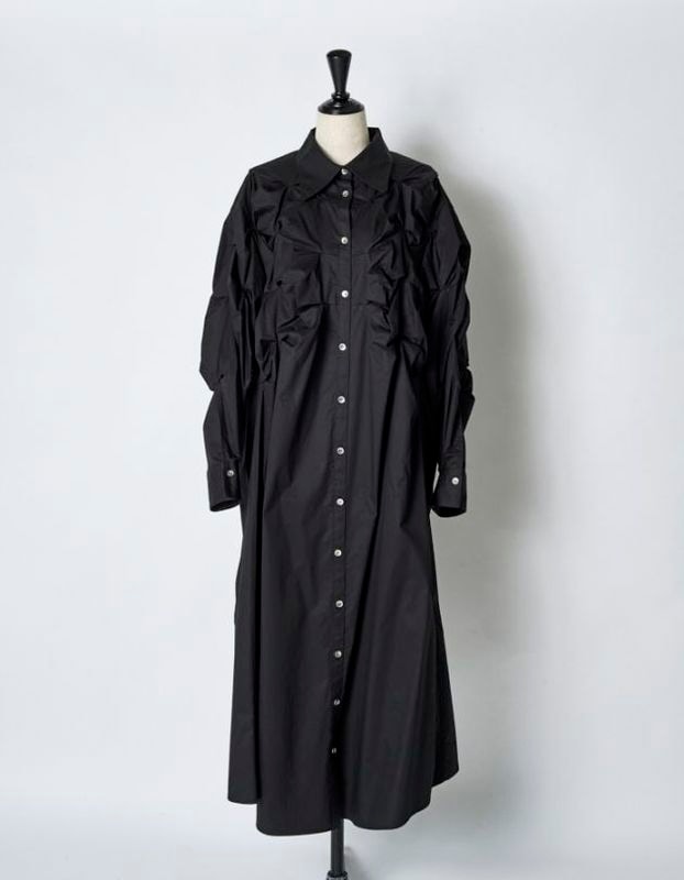 Snowflake Cotton Shirt Dress / black