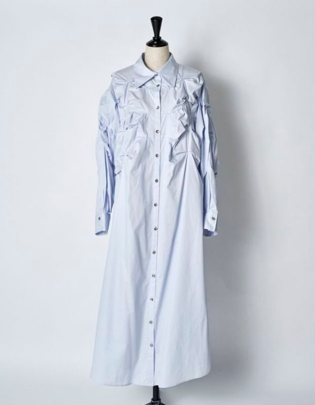 Snowflake Cotton Shirt Dress / sax