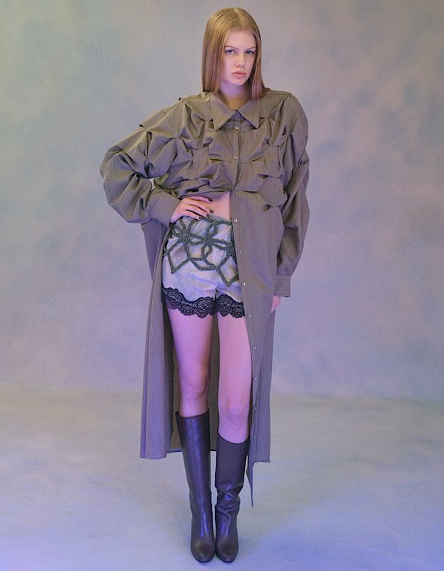 Snowflake Shirt Dress / beige check