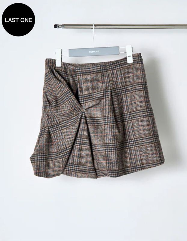 Ballon Tuck Check Mini Skirt / brown