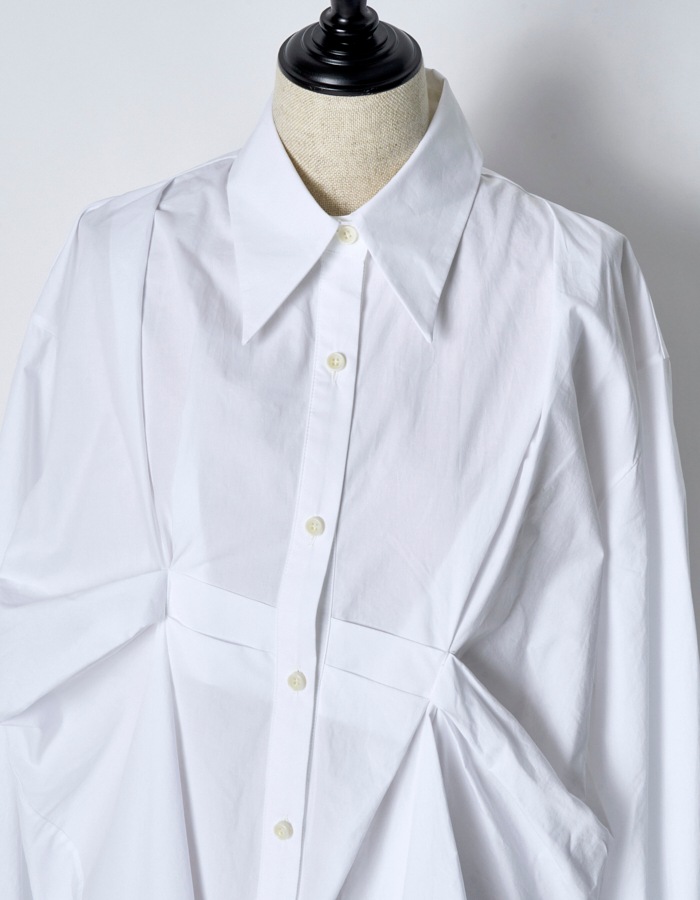 Cotton Layered Tuck Shirt / white
