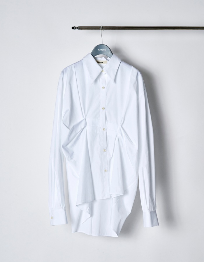 Cotton Layered Tuck Shirt / white