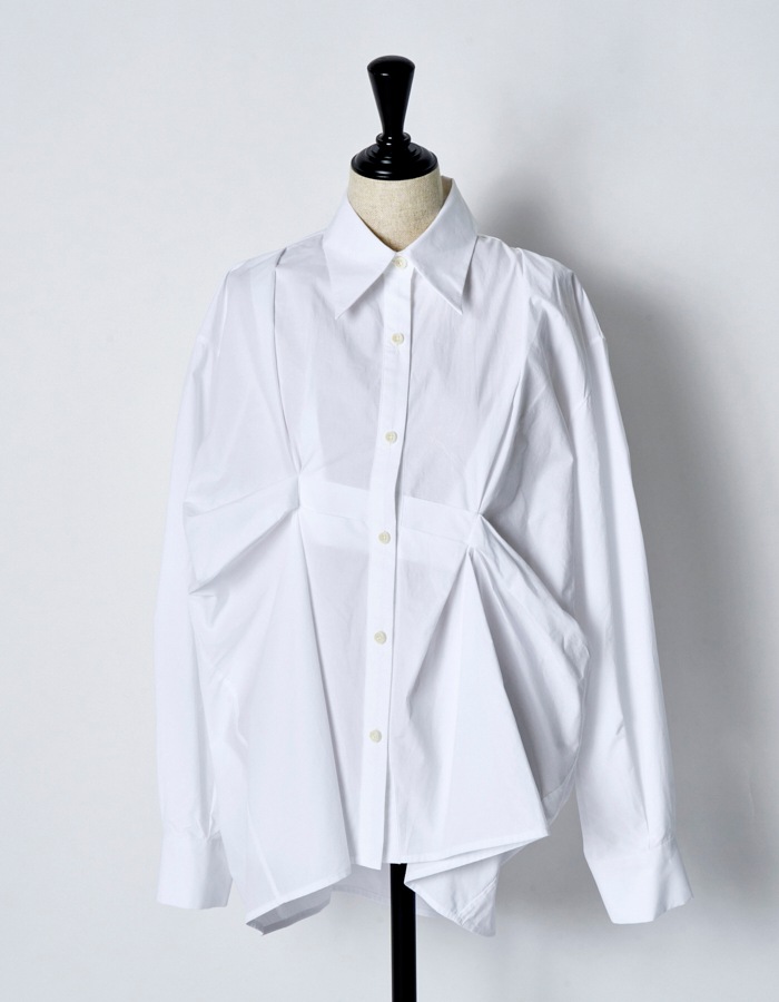 Cotton Layered Tuck Shirt / white