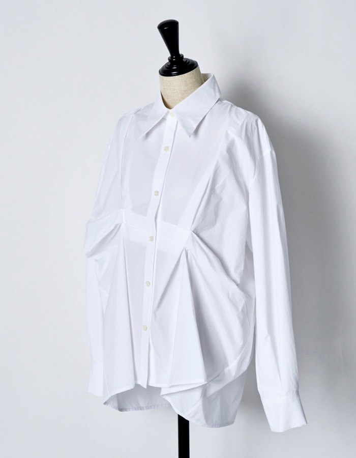 Cotton Layered Tuck Shirt / white